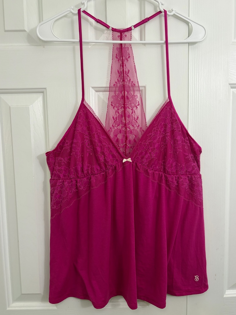 Victoria’s Secret Fushia Pink Babydoll Lace Racerback Adjustable StrapTop XL